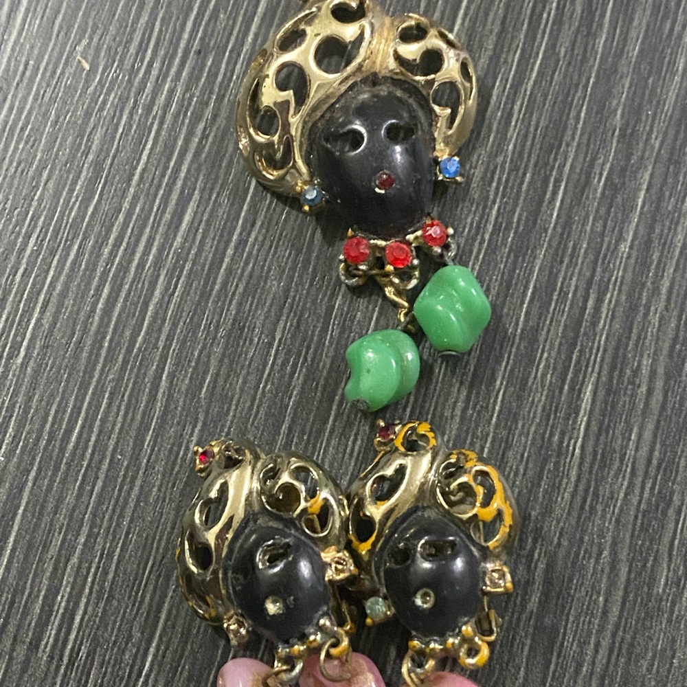 Vintage Gold and Black Brooch and earrings  Set the missing stones need  fixing